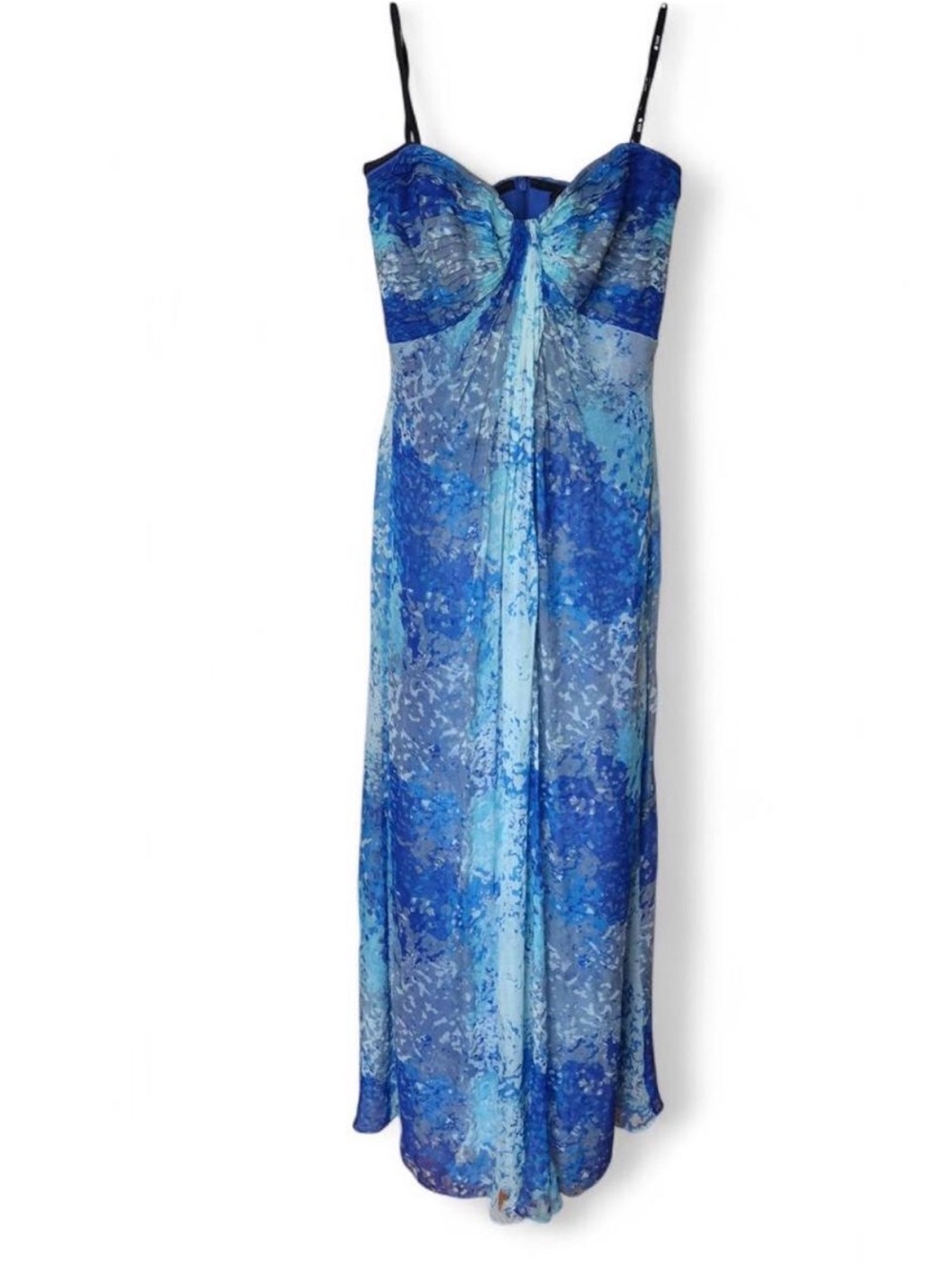 Tadashi Shoji Blue Printed Strapless Maxi Gown